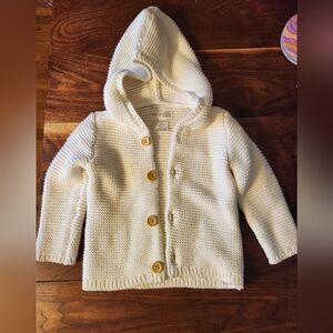 Carter's Cream Hooded Sweater with Wooden Buttons